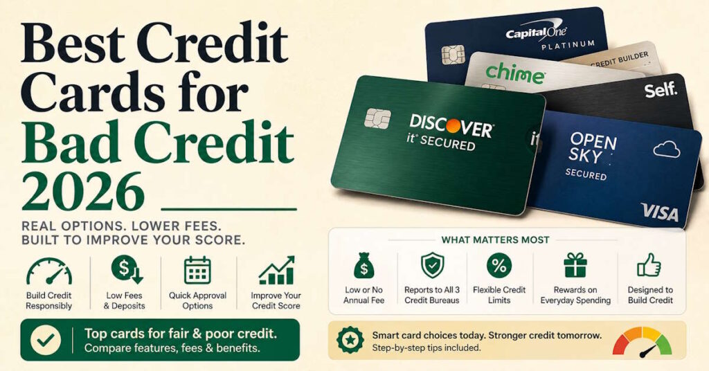 Best credit cards for bad credit in 2026, compared by deposit, annual fee, and rewards