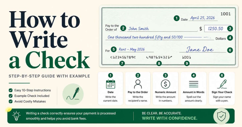 How to write a check step by step with a labeled personal check example
