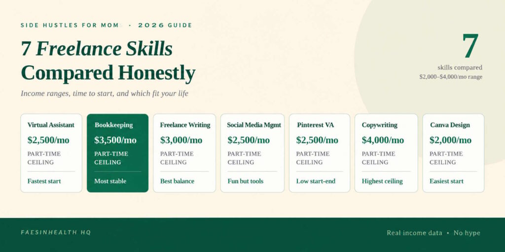 best freelance skills for moms stay-at-home -income and time comparison 2026