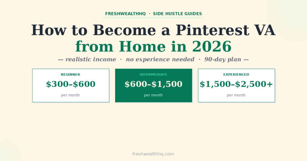 Pinterest virtual assistant working from home on laptop, 2026 beginner guide