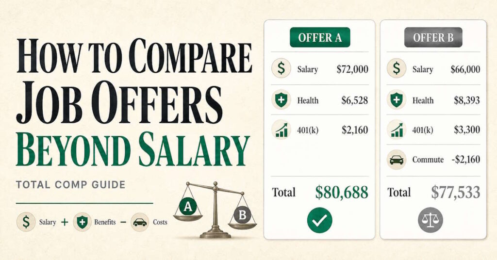How to compare job offers using salary, benefits, and total compensation