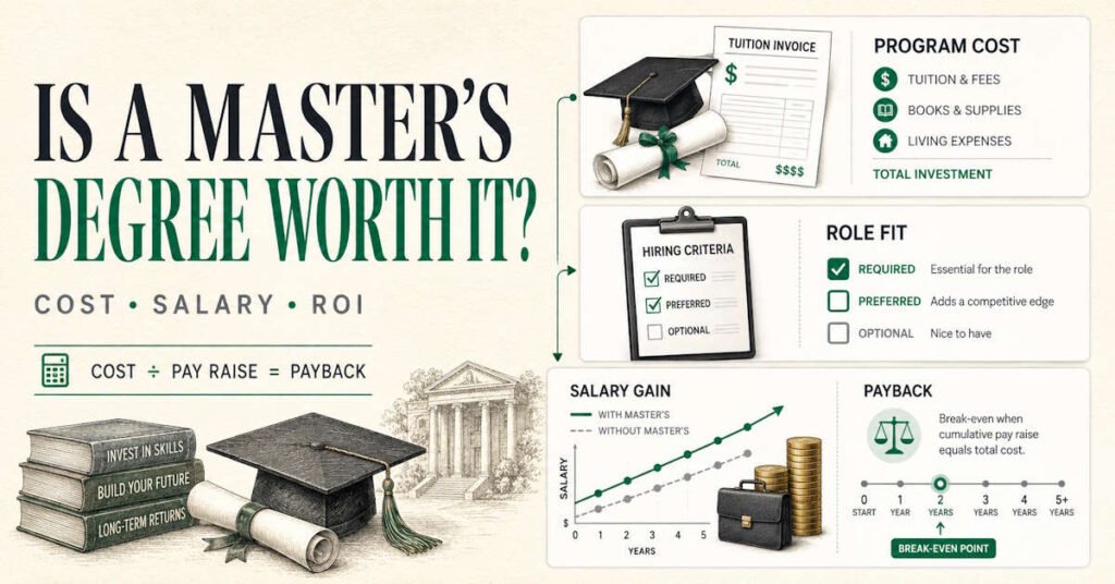Is a master's degree worth it: cost, salary gain, and break-even comparison