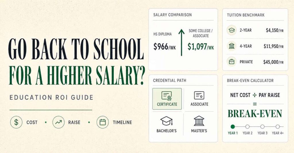 Should you go back to school for a higher salary — break-even formula and BLS earnings comparison