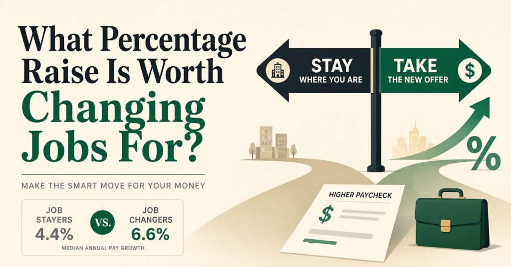 What percentage raise is worth changing jobs for, comparing after-tax pay, benefits, and break-even