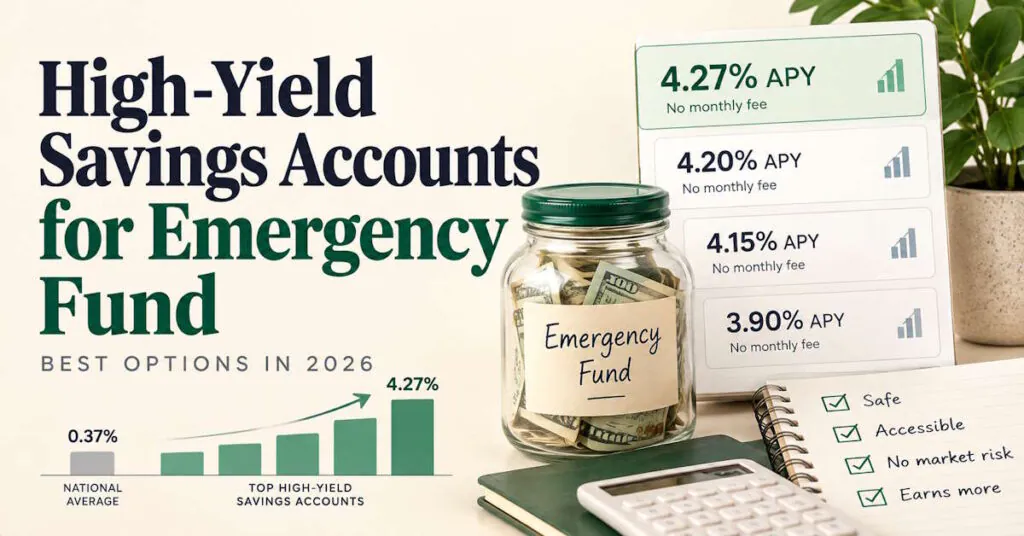 High-yield savings accounts for emergency fund compared by FDIC insurance, fees, transfer speed, and APY